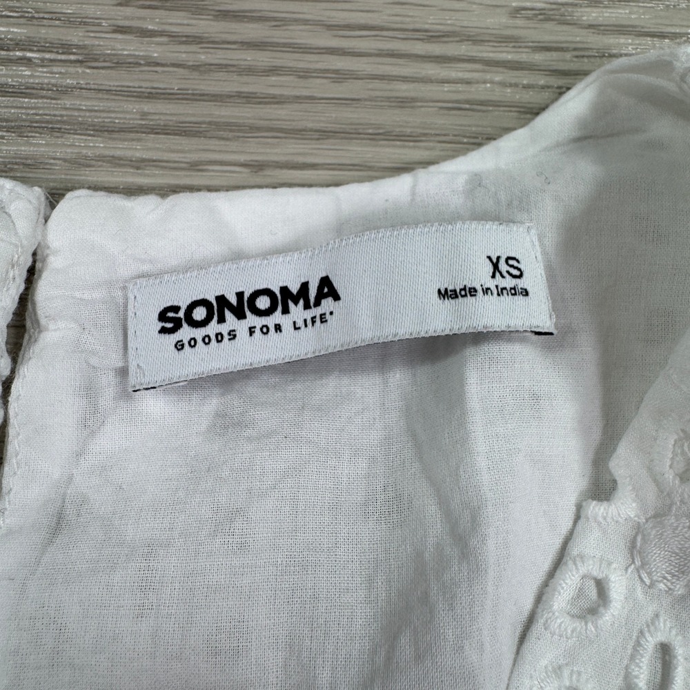 Sonoma Women's Midi Dress White Eyelet Cotton Sleeveless Tie Waist XS NWT - Picture 8 of 9